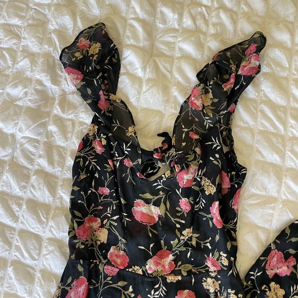 Reformation Black Jumpsuit with Pink Floral Design - Picture 3 of 10